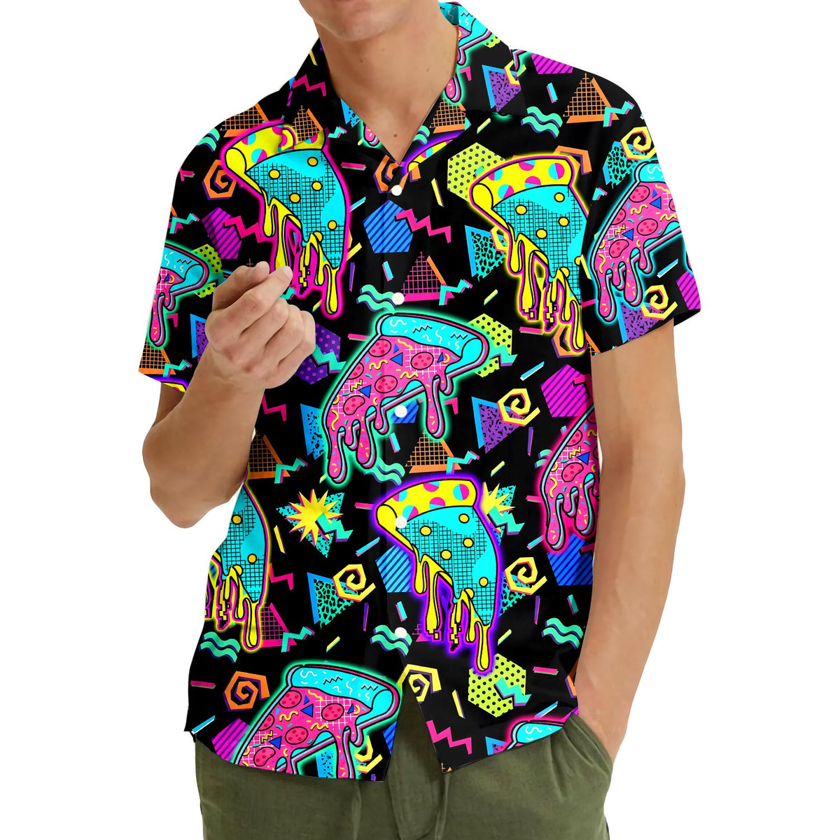 Third lifestyle view showcasing the abstract neon design
