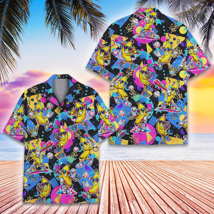 Another front view of the black retro hawaiian shirt