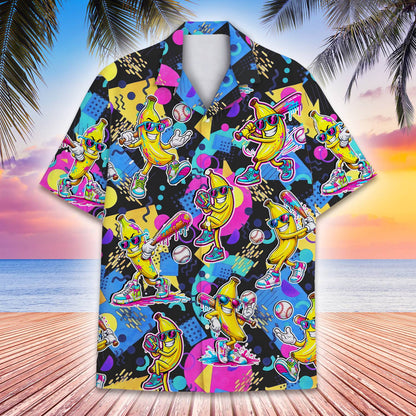 Front view showing neon geometric patterns on the shirt