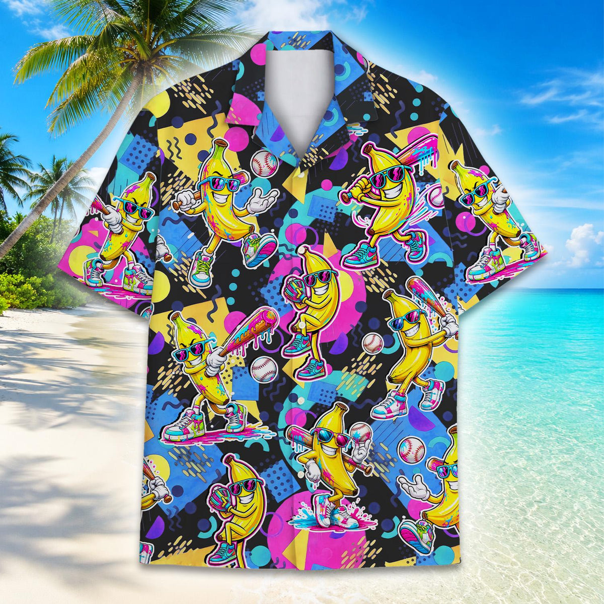 Additional front perspective of the retro bananas shirt