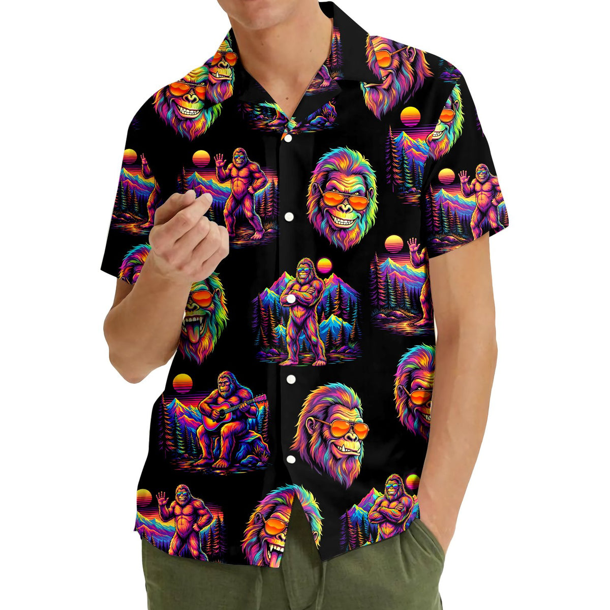 Alternative back view of the bigfoot hawaiian shirt