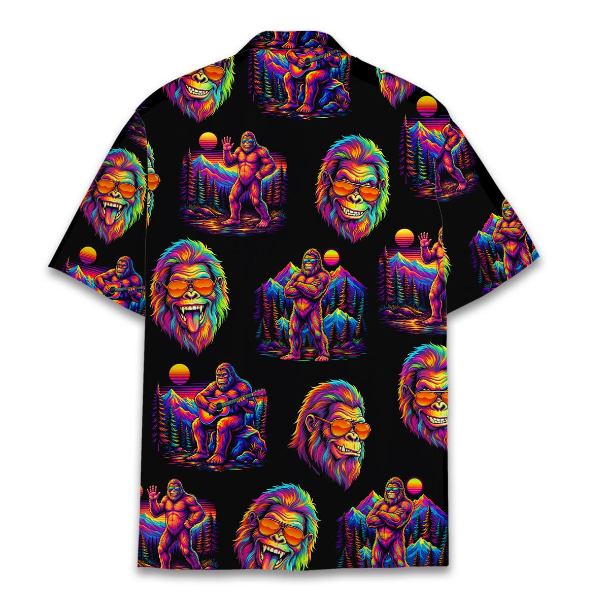Back view of the retro bigfoot hawaiian shirt