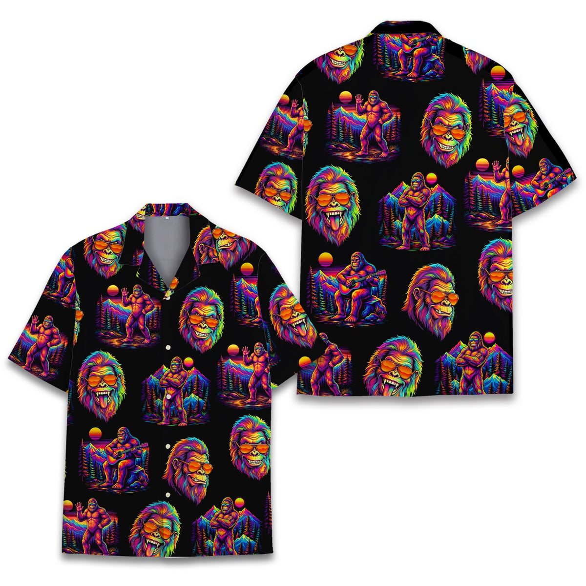 Alternative front view of the retro bigfoot hawaiian shirt