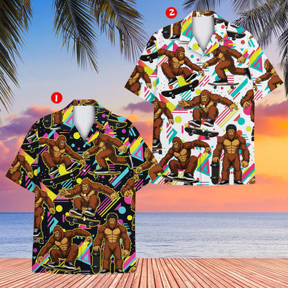 Another front view of family hawaiian shirt with neon geometric shapes