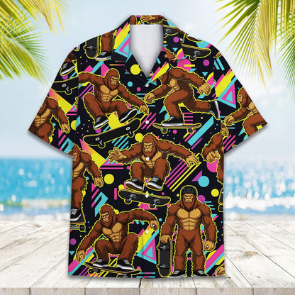 Front view of abstract bigfoot skateboard hawaiian shirt