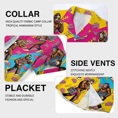 Lifestyle image showing the bright 90s style bigfoot hawaiian shirt