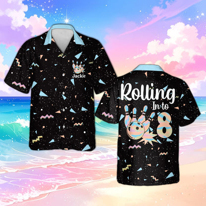 Close up front view of the matching family hawaiian shirts retro design