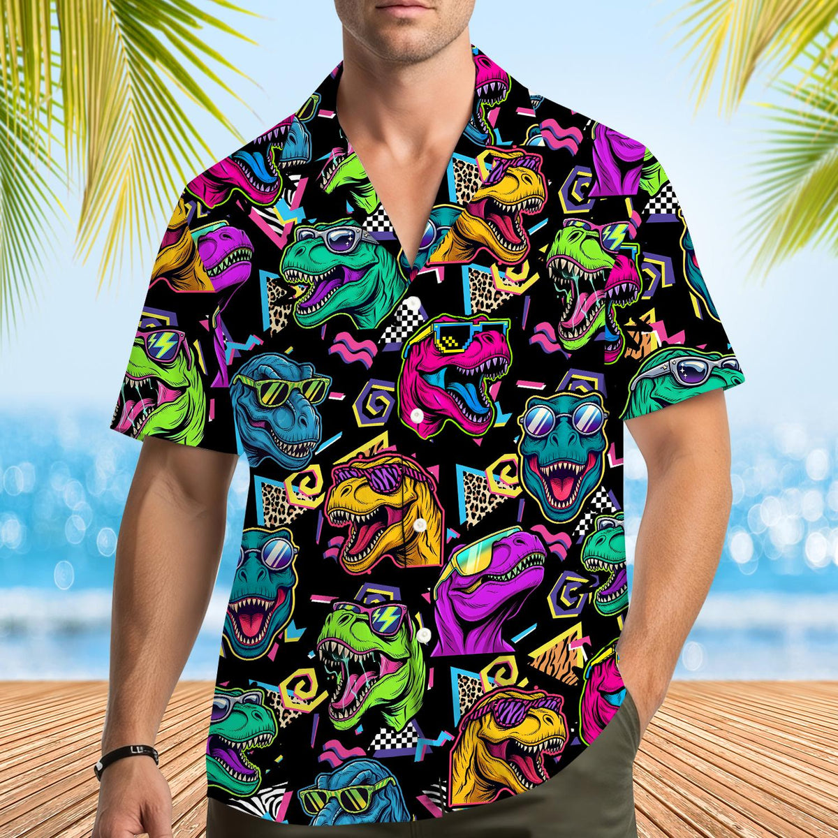 Second lifestyle view showcasing the matching family hawaiian shirts