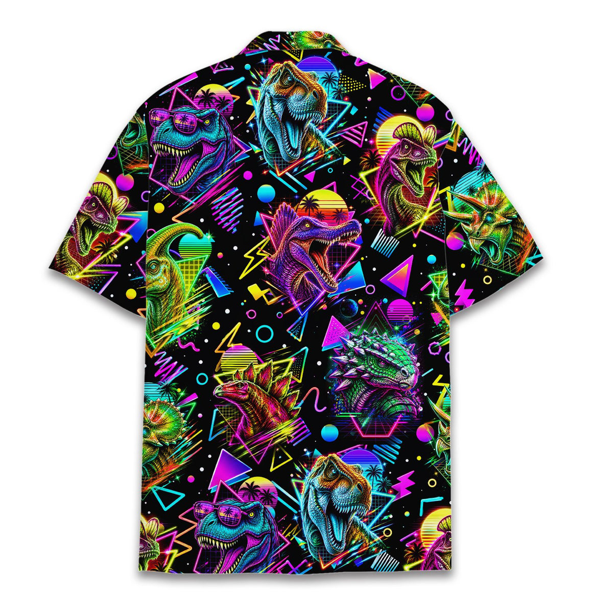 Back view of the retro dinosaurs hawaiian shirt