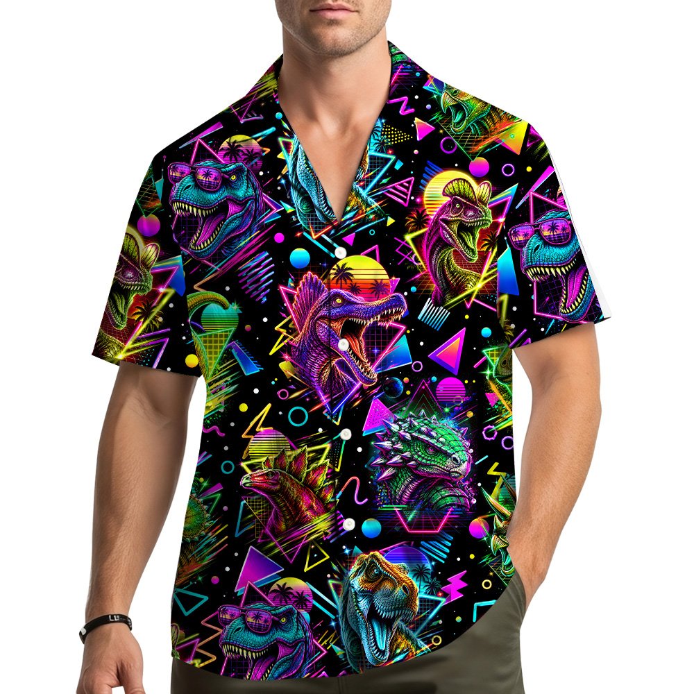 Lifestyle view of the matching family hawaiian shirts