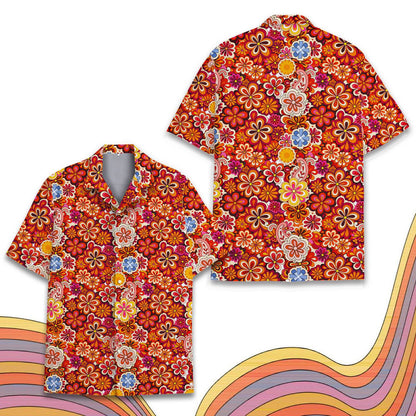 Second front view of the floral hawaiian shirt displaying vibrant colors