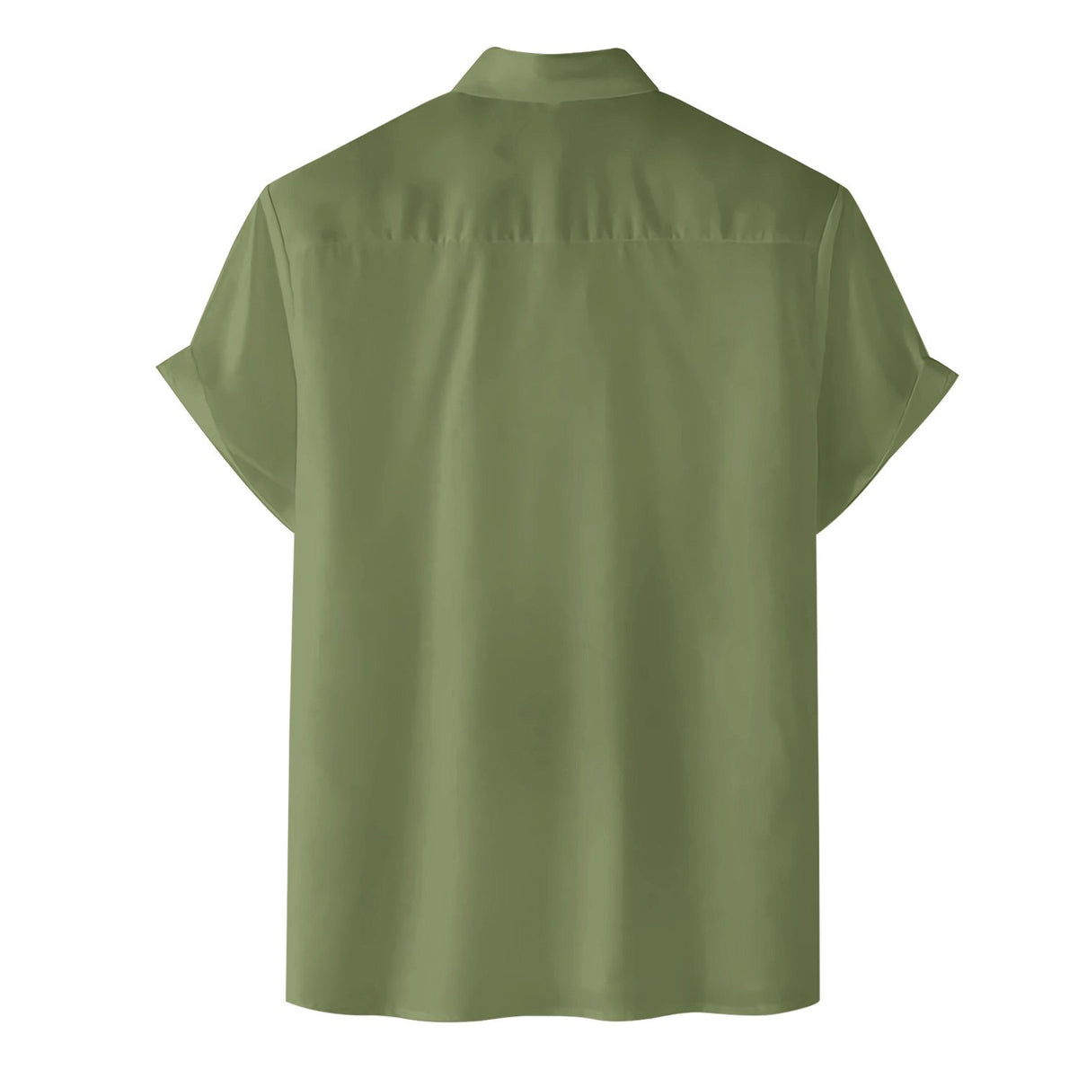 Back view of the olive green vintage style button-down shirt