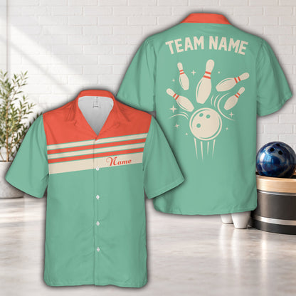 Matching family hawaiian shirts in retro green, front view