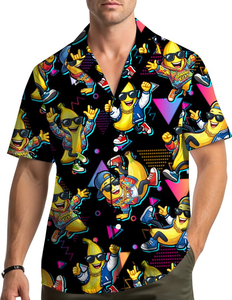 Family wearing retro hip hop hawaiian shirts together