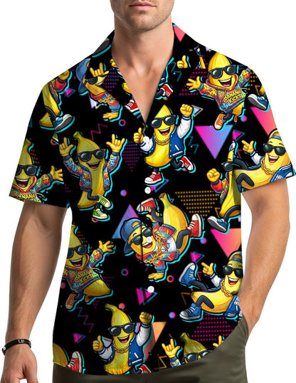 Family wearing retro hip hop hawaiian shirts together