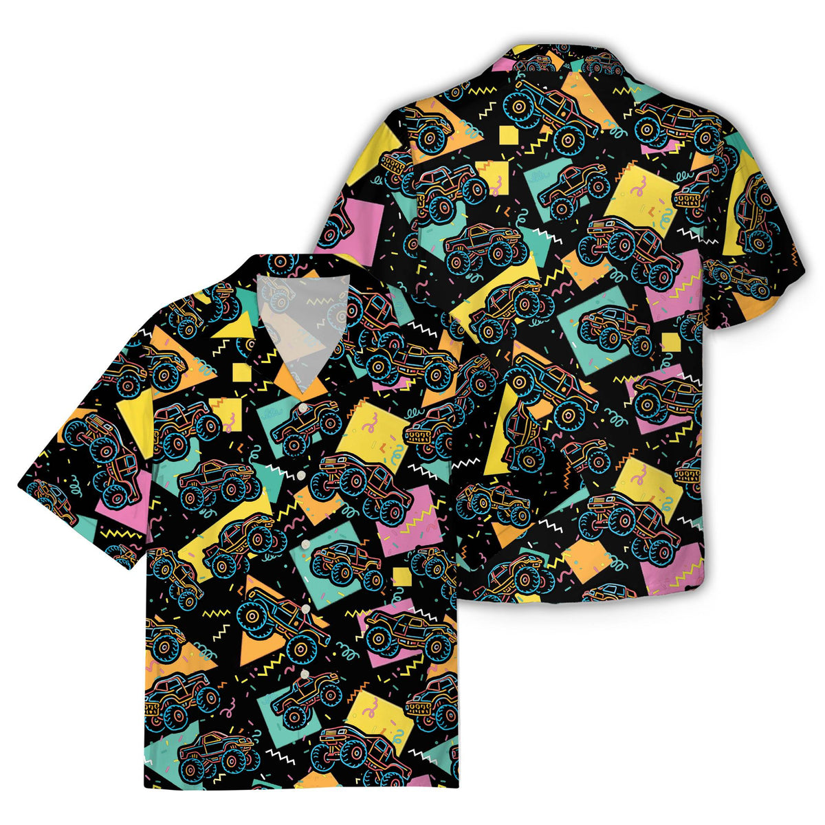 Retro monster truck hawaiian shirt, matching family apparel, main view