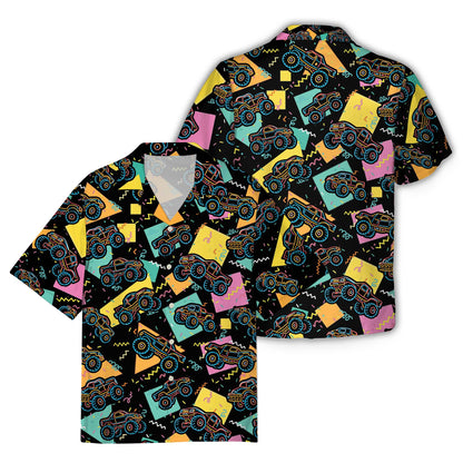 Retro monster truck hawaiian shirt, matching family apparel, main view