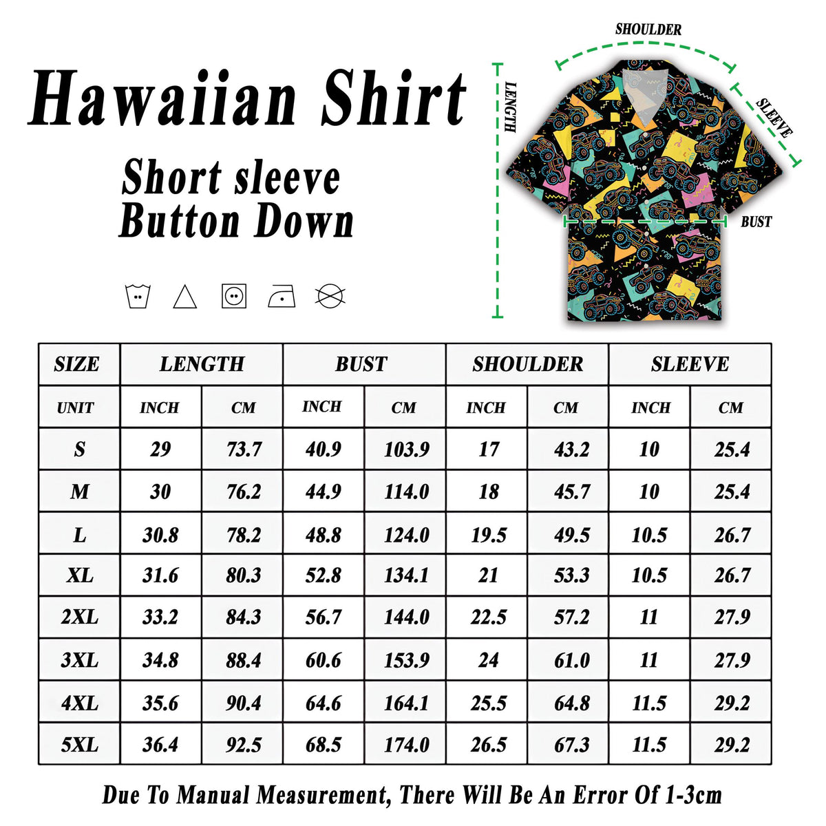 Alternative view of the family matching hawaiian shirt with monster truck design