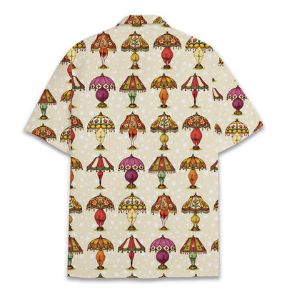 Second back view showing the retro lamp pattern on the cream fabric