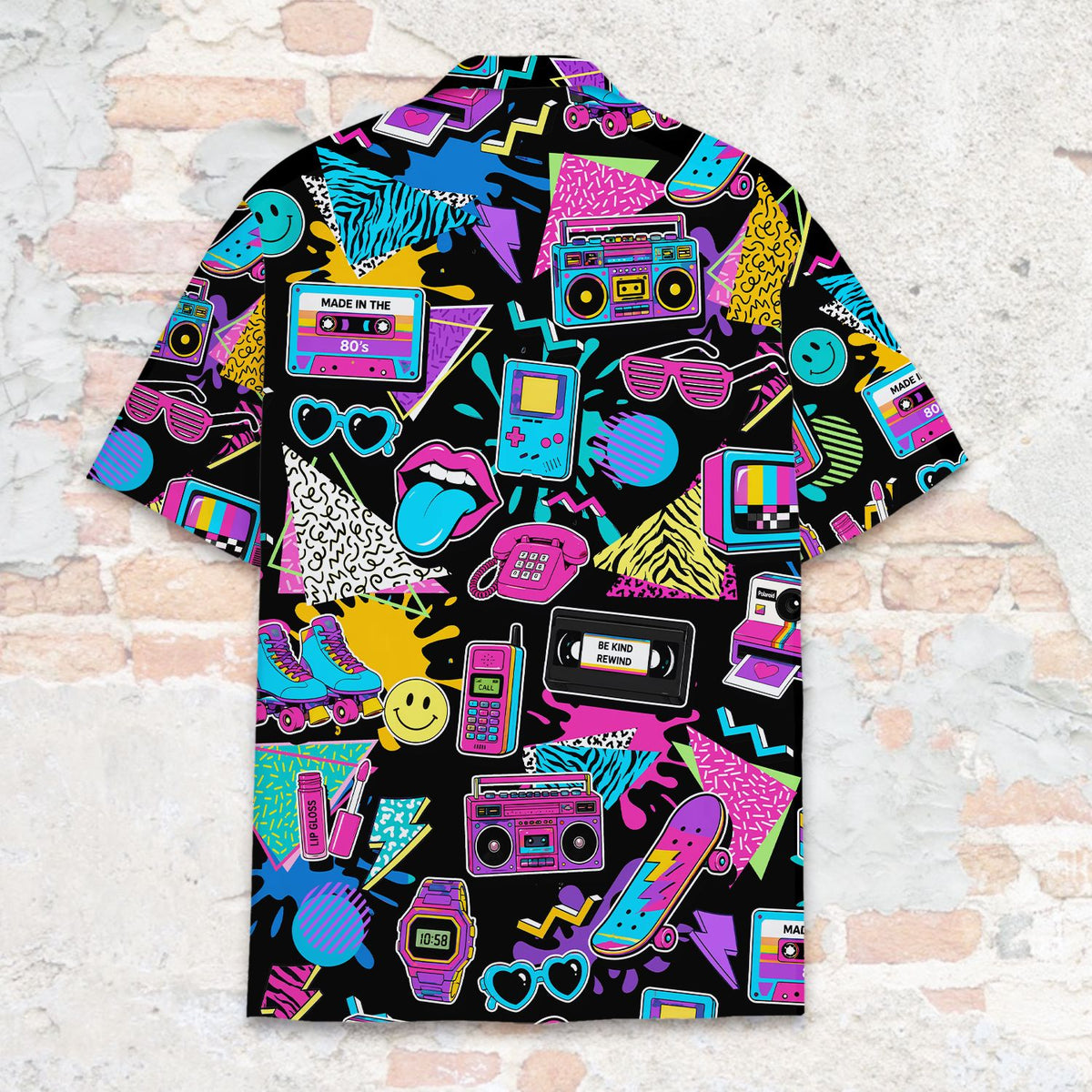 Second back view of the vibrant 80s and 90s pattern hawaiian shirt