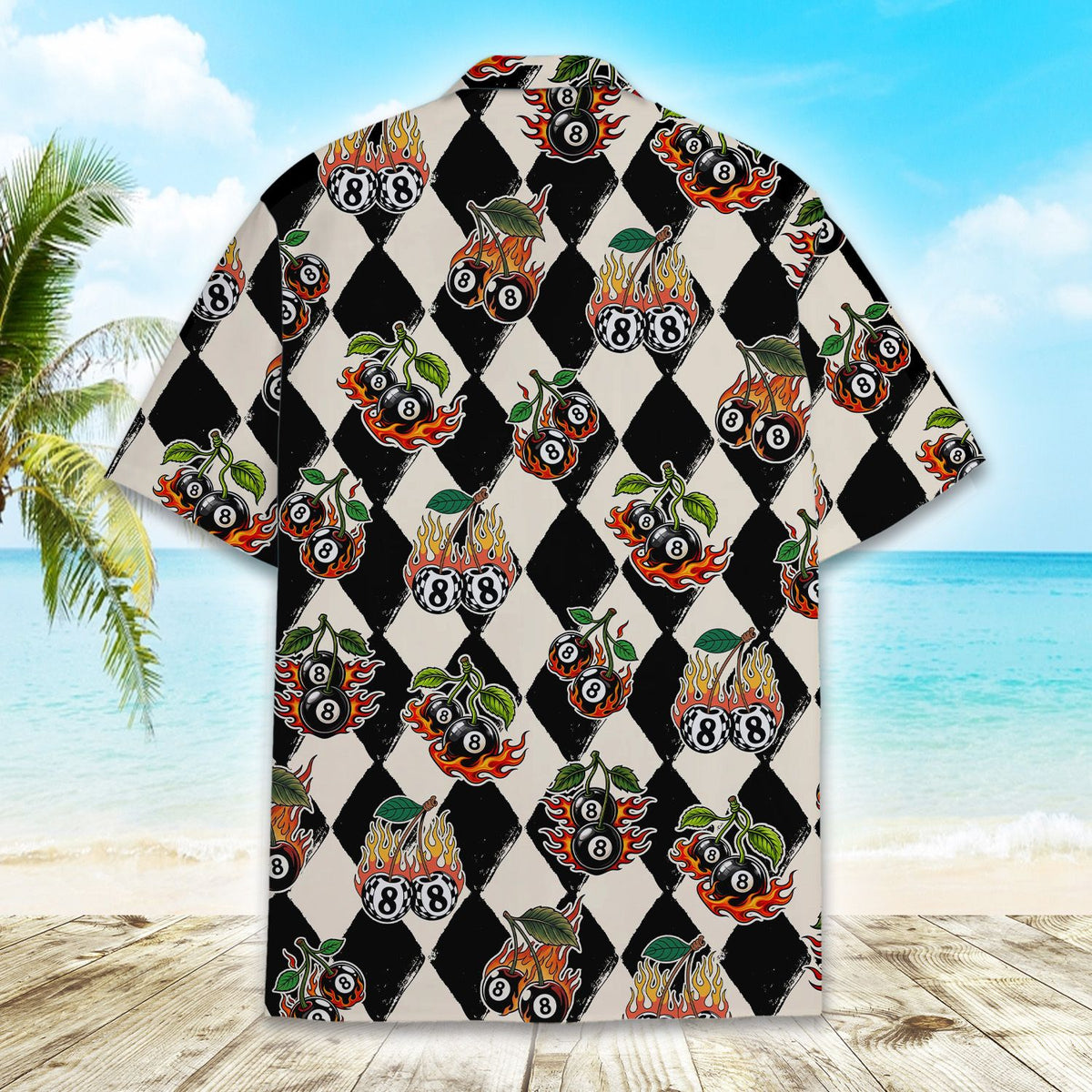 Secondary back view of the retro checkerboard shirt