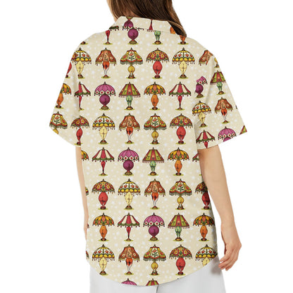 Back view of the beige retro hawaiian shirt