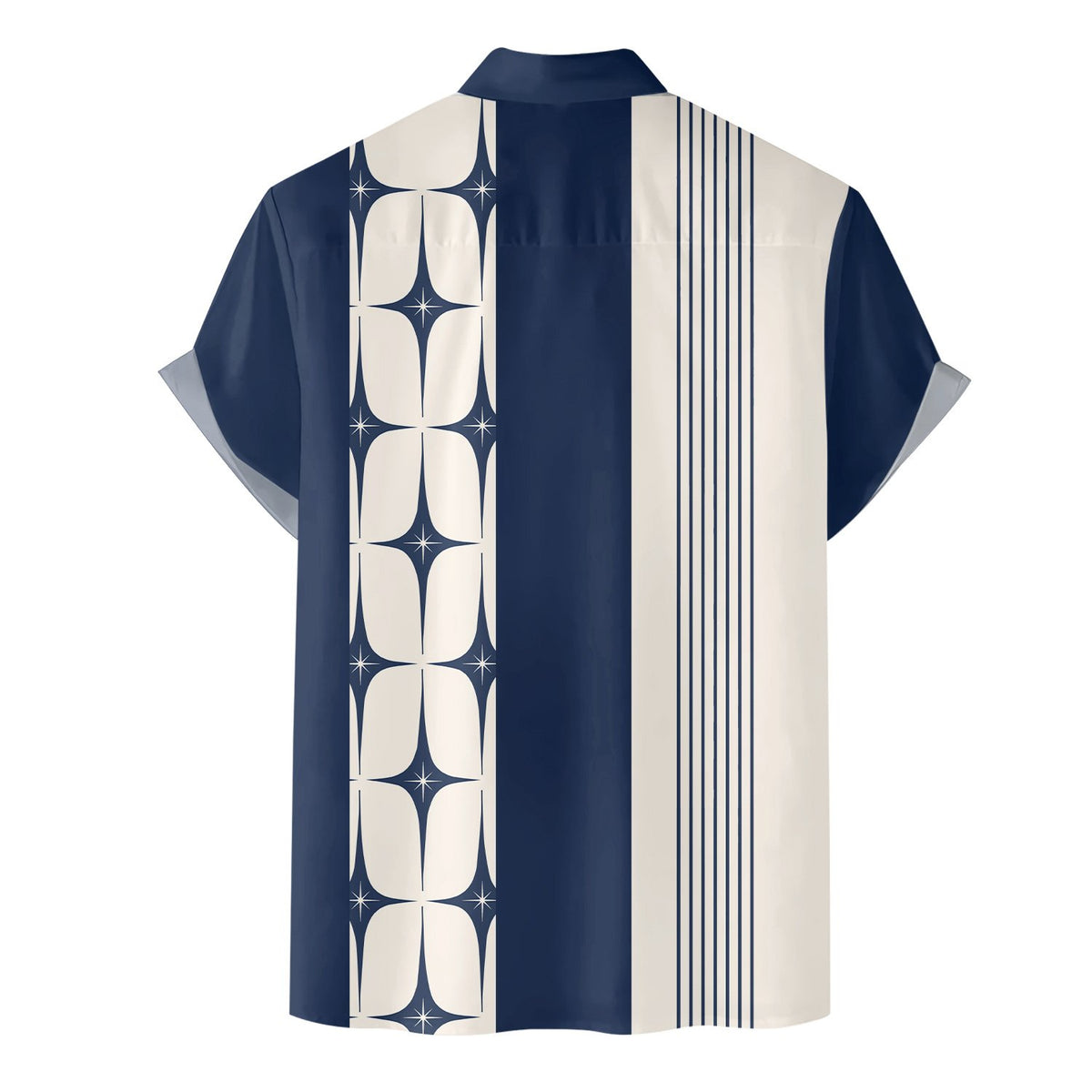 Back view of the geometric starburst retro hawaiian shirt