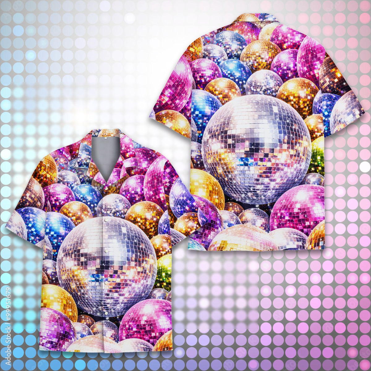 Another front view of the multicolor disco ball retro hawaiian shirt
