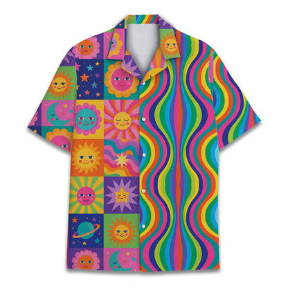 Close-up front view of the polyester summer hawaiian shirt