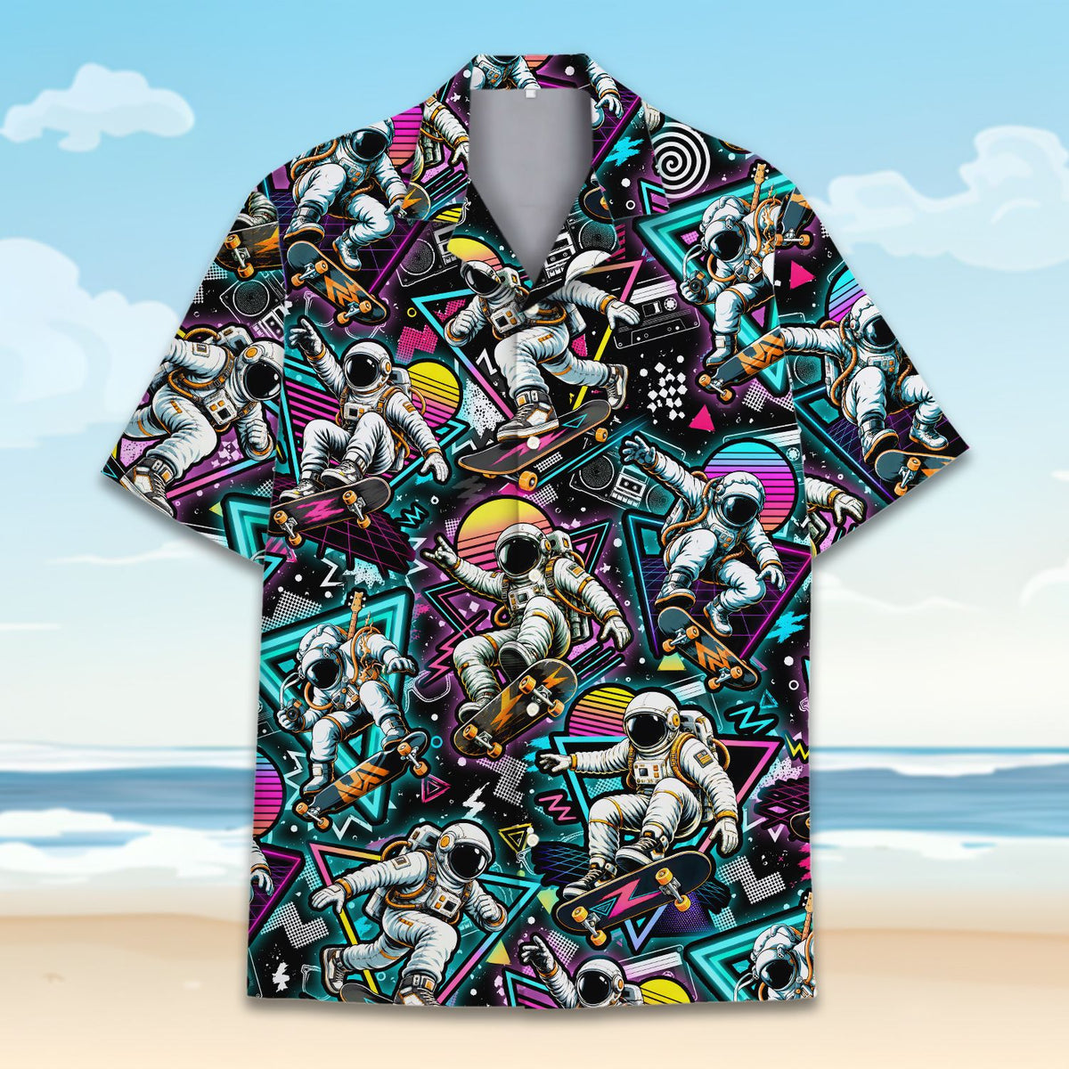 Full front view of the retro style hawaiian shirt