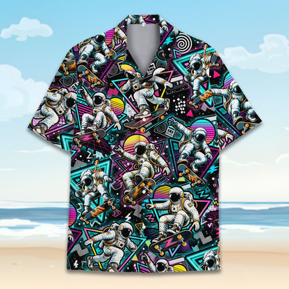 Full front view of the retro style hawaiian shirt