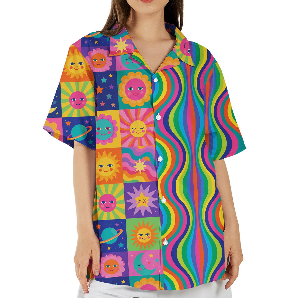 Front layout of the matching family outfit shirt in multicolor