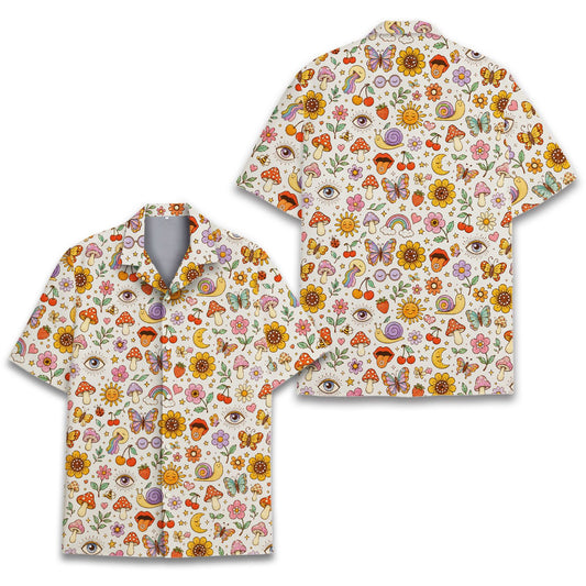 Vibrant retro hawaiian shirt with psychedelic 70s pattern, main view