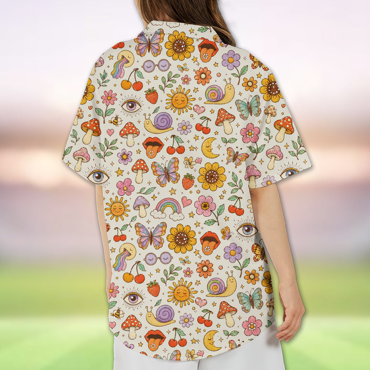 Lifestyle view 2 of the retro hawaiian shirt in a casual setting