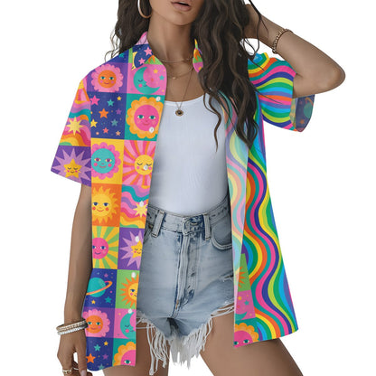Second lifestyle view showcasing the bright retro hawaiian shirt