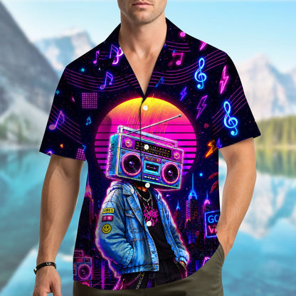 Lifestyle view of the neon retro hawaiian shirt