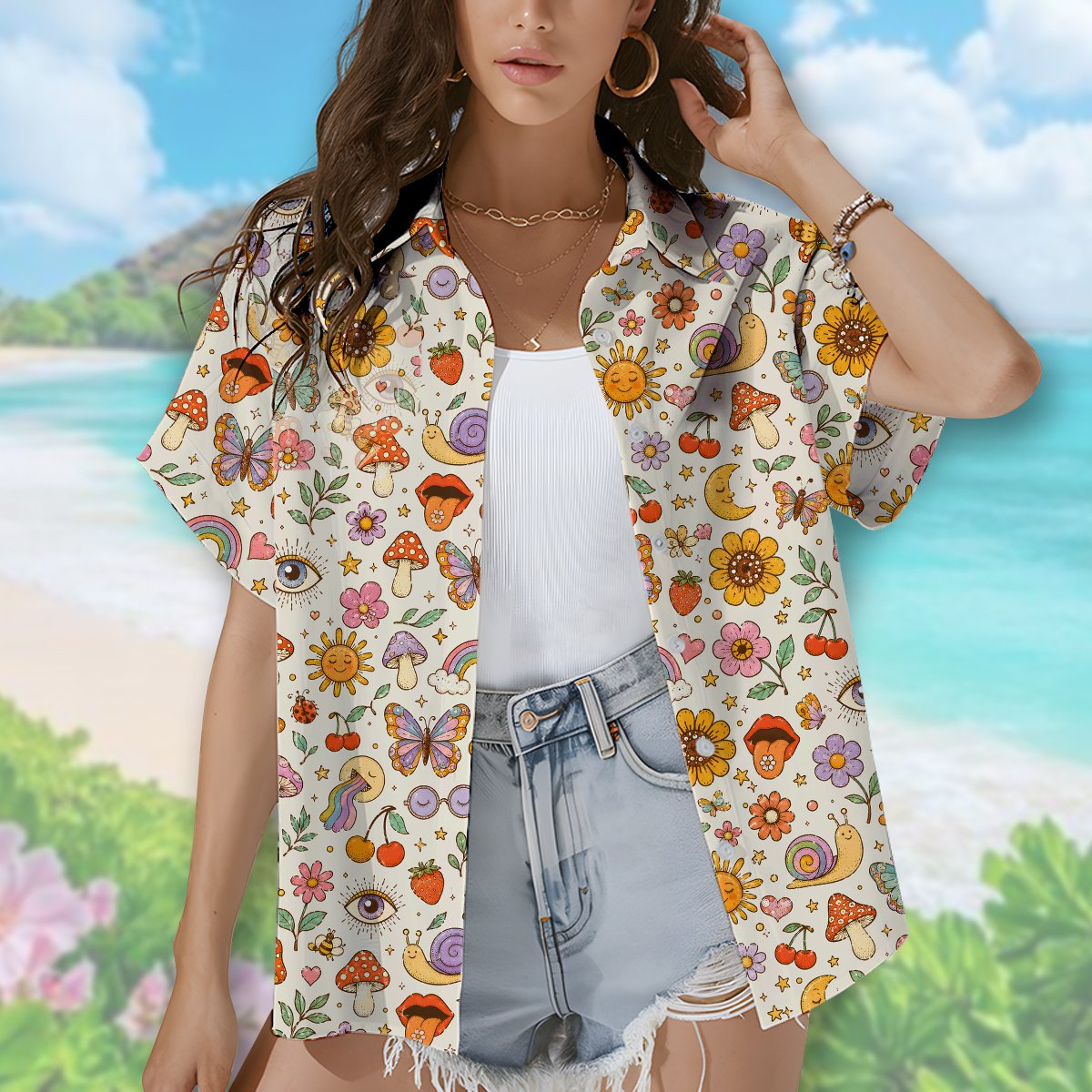 Lifestyle view 5 of family hawaiian shirts being worn