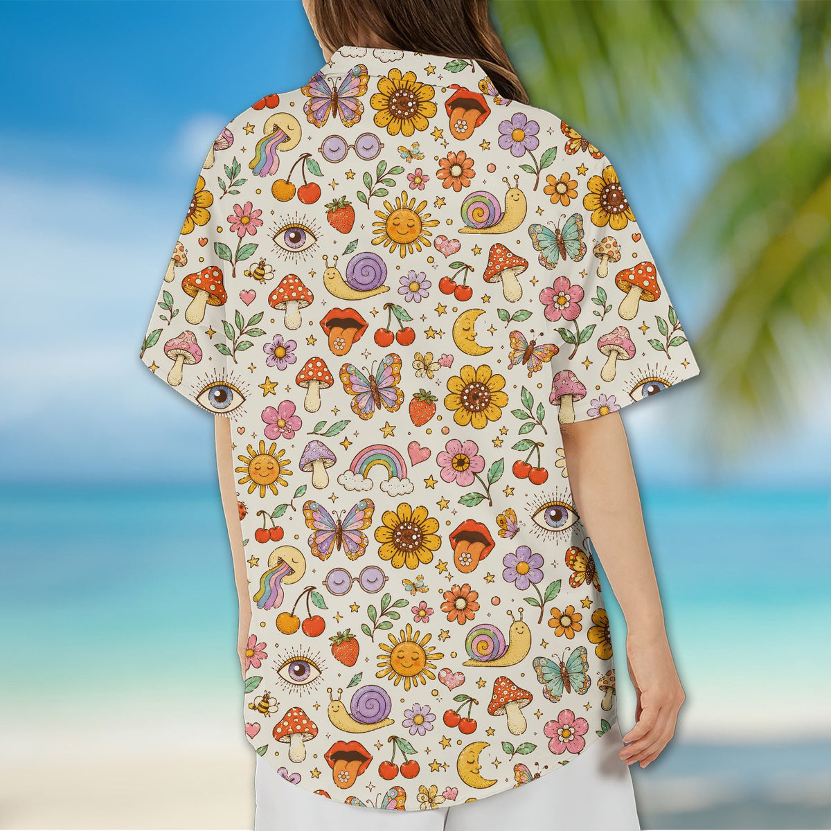 Lifestyle view 7 of the matching family hawaiian shirts outdoors