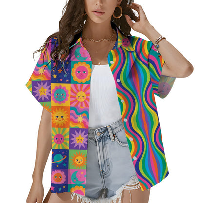 Lifestyle view of someone wearing the matching family hawaiian shirt outdoors
