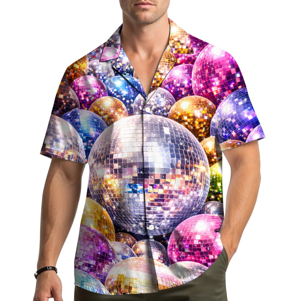 Lifestyle view of a person wearing the retro hawaiian shirt