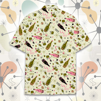 Third back view of the mid-century modern print hawaiian shirt