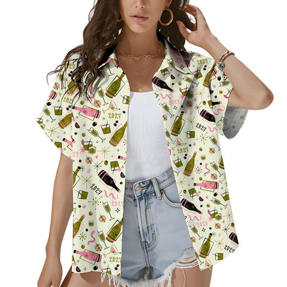 Back view of the retro New Year matching family hawaiian shirt
