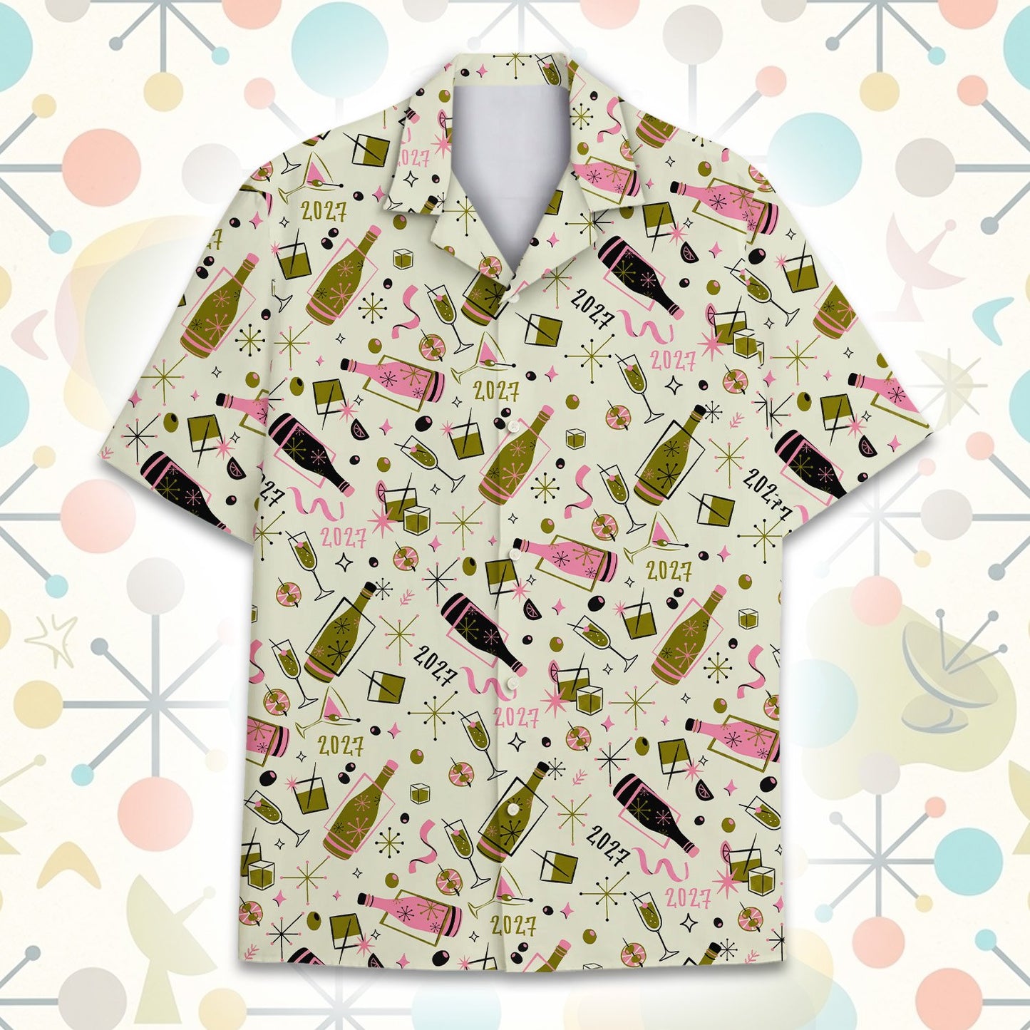 Second front view of the retro mid-century modern hawaiian shirt