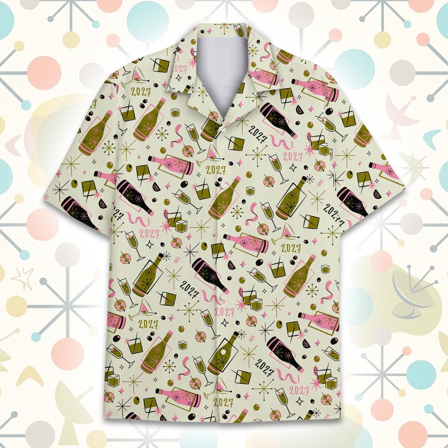 Second front view of the retro mid-century modern hawaiian shirt