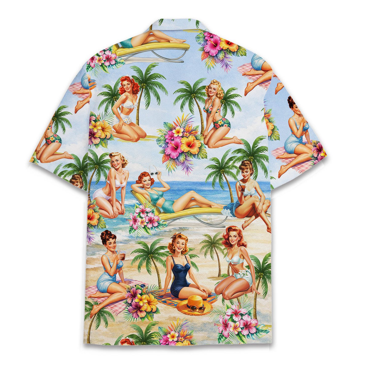 Back view of the retro pin-up beach hawaiian shirt