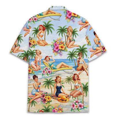 Back view of the retro pin-up beach hawaiian shirt