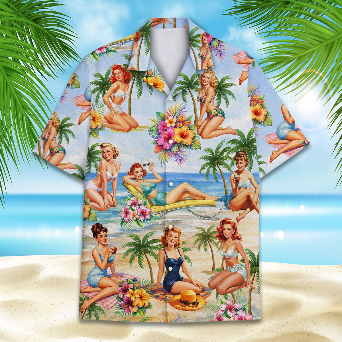 Additional front view of the vintage style beach hawaiian shirt