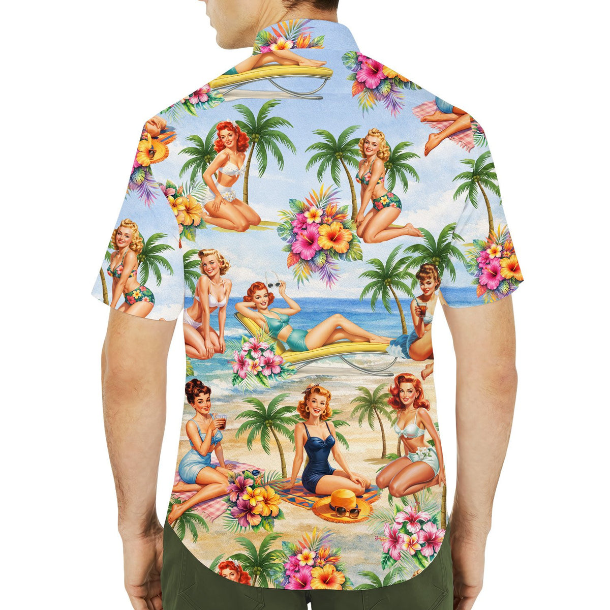 Second lifestyle view of the matching family hawaiian shirts style on the beach