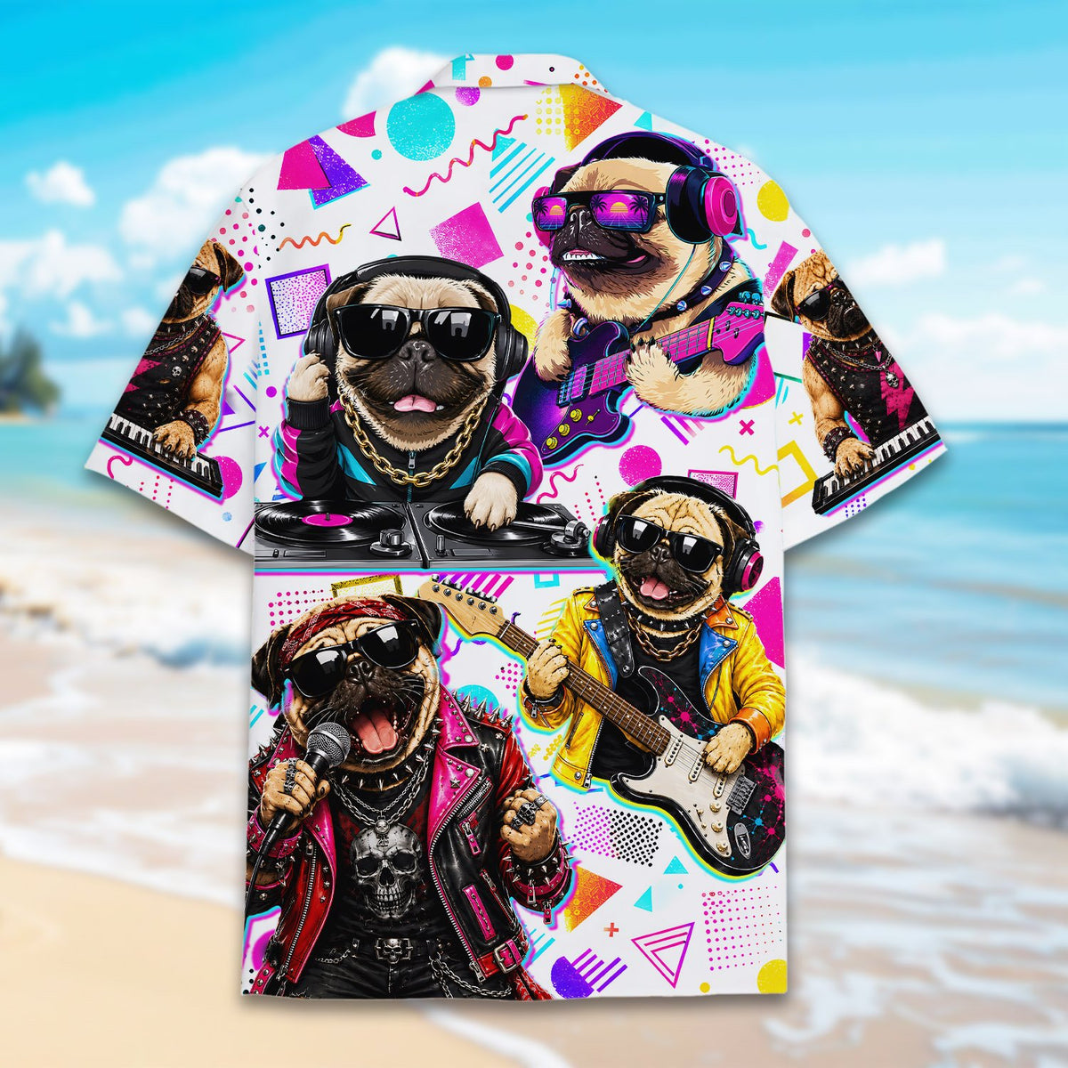 Second lifestyle view of a person wearing the retro hawaiian shirt