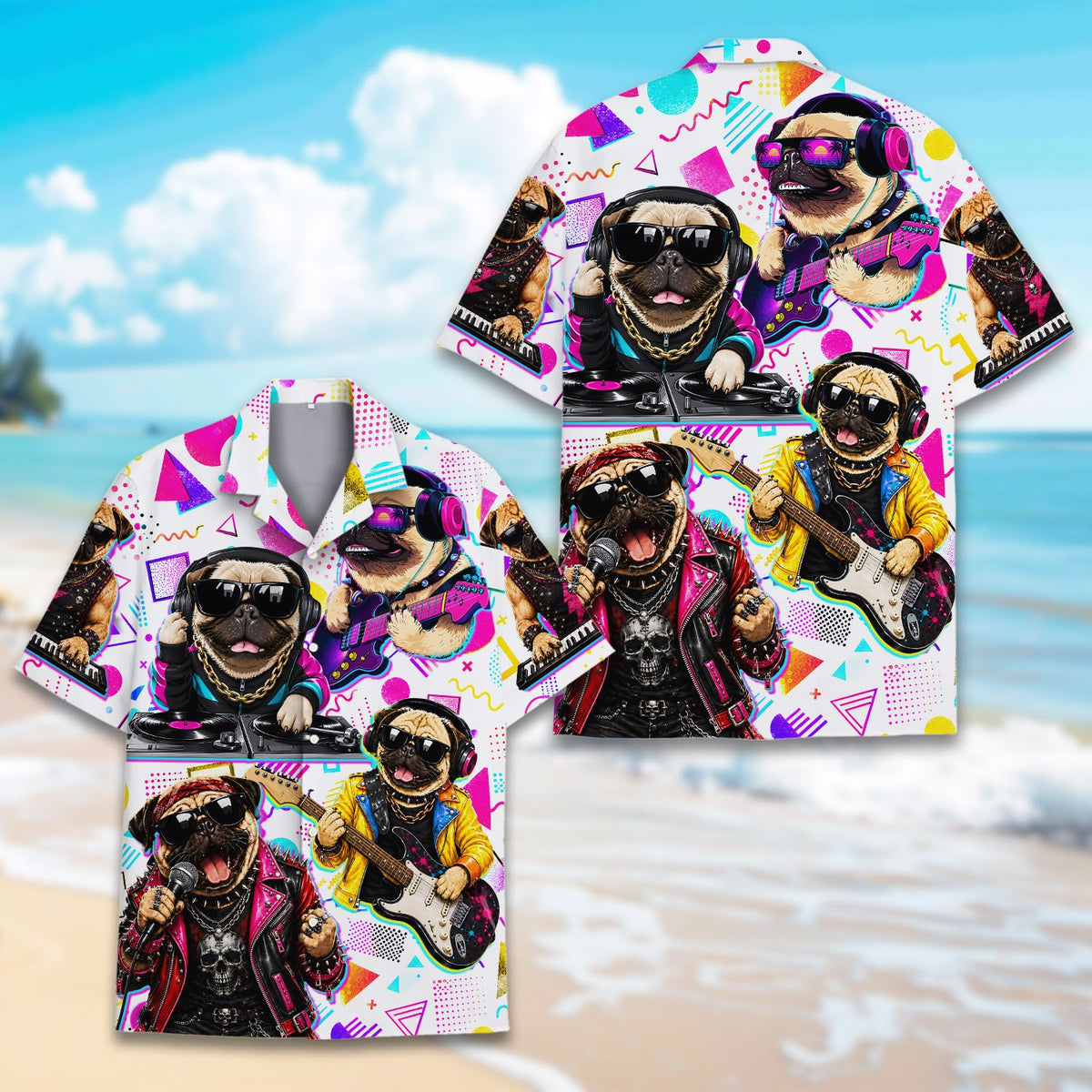 Third lifestyle view showing the fun pug musician details